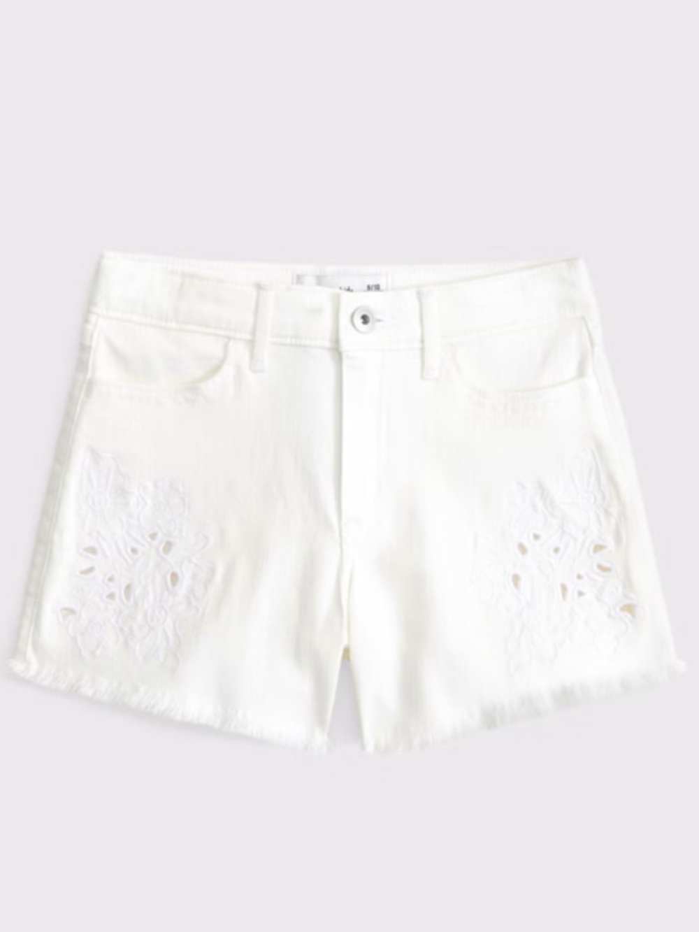 Girls Abercrombie & Fitch kids relaxed high-rise jean shorts, white lace 9/10